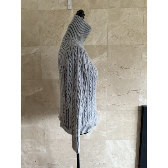 LL Bean Cableknit Turtleneck Sweater Cotton - L, Gray Classic Winter Cabincore - Picture 3 of 7